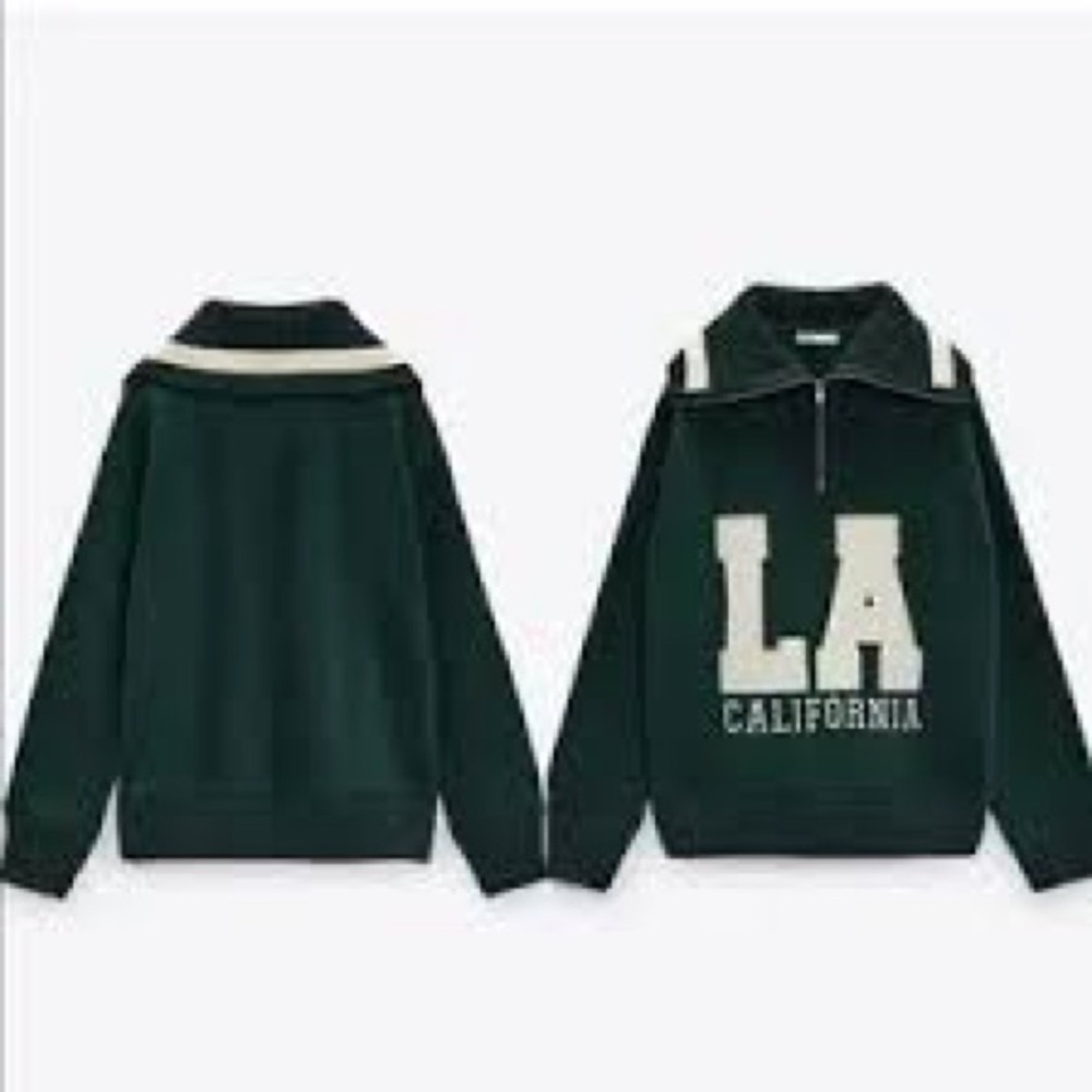 Zara Varsity Green and White Sweatshirt
